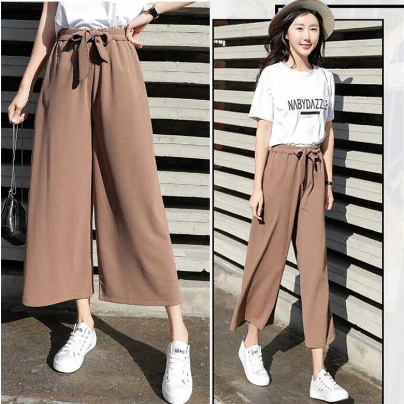 

2020 Women Casual Loose Wide Leg Pant Womens Elegant Fashion Preppy Style Trousers Female Pure Color Females New Palazzo Pants