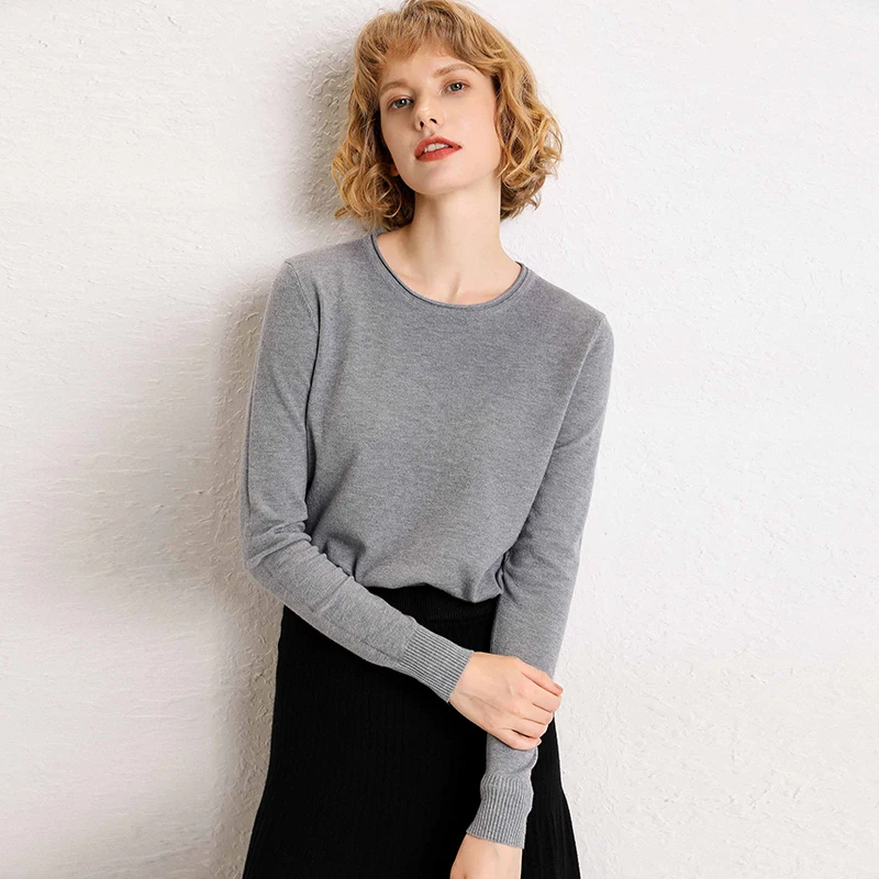 

Round Neck Warm Women's Pullover Autumn Winter New Solid Color Casual Knit Sweater Fashion Wild Slim Long-sleeved Sweater Female