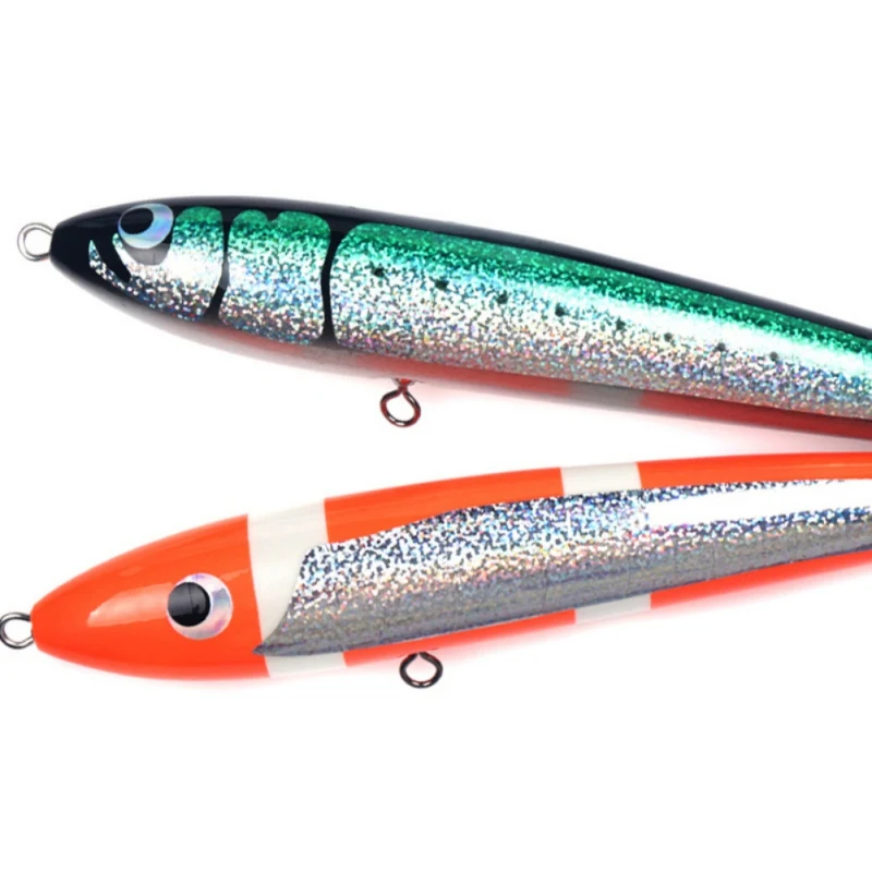 New 1 pcs 140g/23.5cm Sequin Wood Fish Lure Bionic Hard Bait Sea Fishing Pencil Bait Artificial Salt Fishing Lure