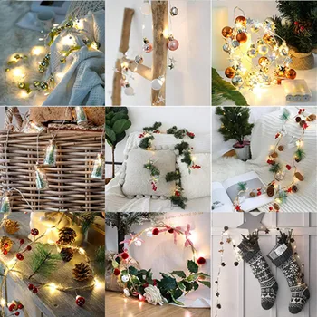 

Christmas Tree String Lights Led Lights String Pine Cone Needles Copper Wire Lights Bells Garland Xmas Decor 2m LED Light String