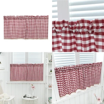 

Half Curtain Check Lace Cafe Curtains Farmhouse For Kitchen Bathroom Living Room