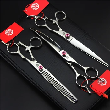 

Professional Pet Scissors 7.5 inch set Straight Curved Thinning Scissors Dog Grooming Shears With Comb Case Super quality