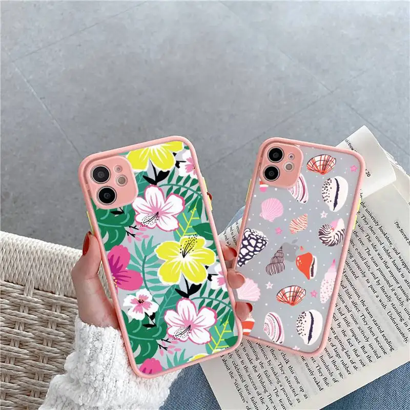 Модный Цветной чехол для телефона с цветами листьями ракушками iPhone 12 11 Mini Pro XR XS Max