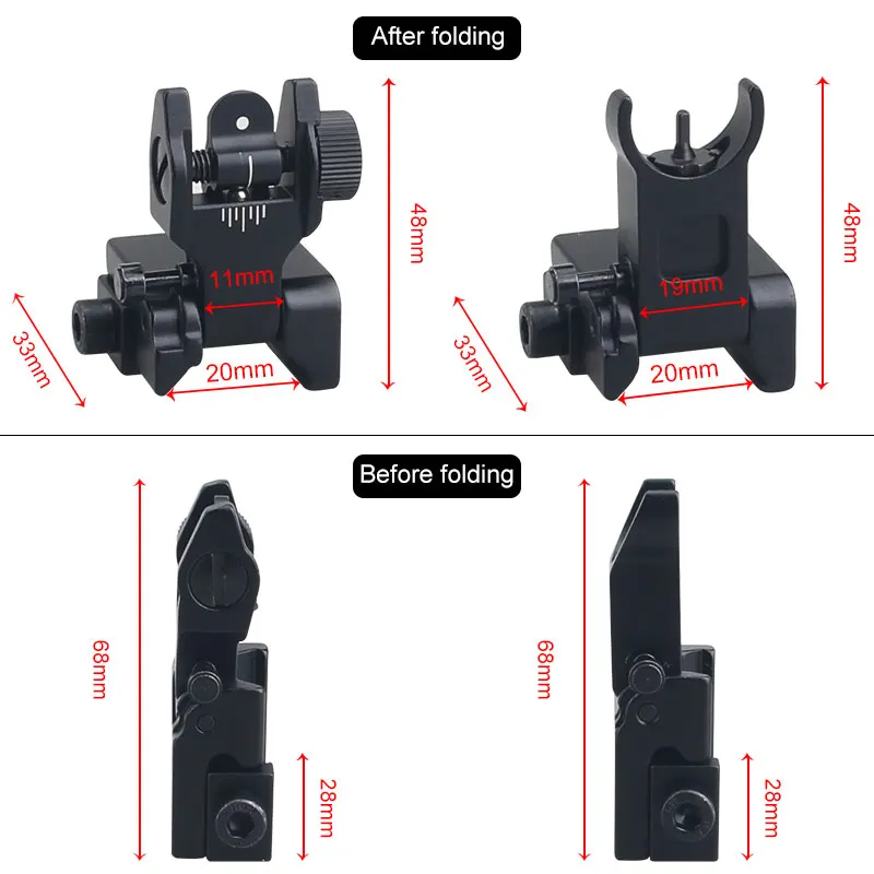 Tactical Baixa Flip up Frente Traseira Vista de Ferro Conjunto Dupla Meia Lua Forma Buis Pontos Turísticos para 20 mm Montagem de Caça Rifle Airsoft Lunetas Riflescopes 3 Lunetas Riflescopes