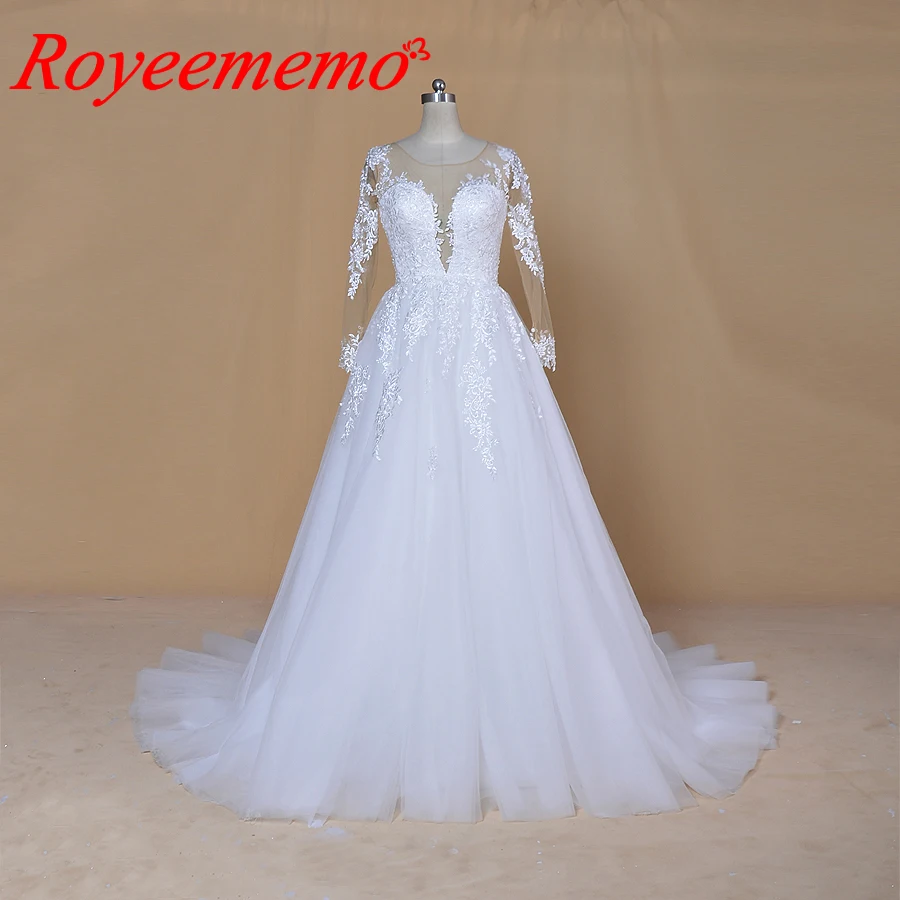 Дизайн, свадебные платья Vestidos de Noivas, цвет кожи, тюль, длинный рукав, свадебное платье на заказ
