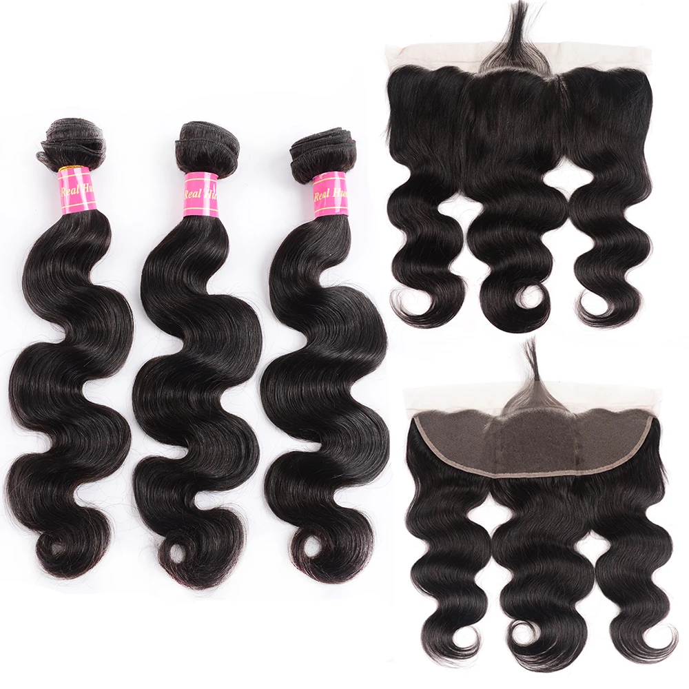 

Lace Frontal Closure With 3 Bundles Peruvian Body Wave with Frontal Remy Human Hair Bundles With 13*4 Lace Frontal Closure