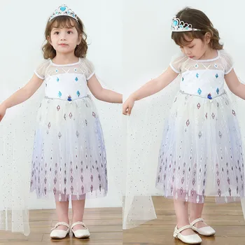 

Fancy Elsa 2 White Dress Girls Queen Elsa Cosplay Costume Kids Princess Summer Frock Children Halloween Party Vestidos 2020 Elsa