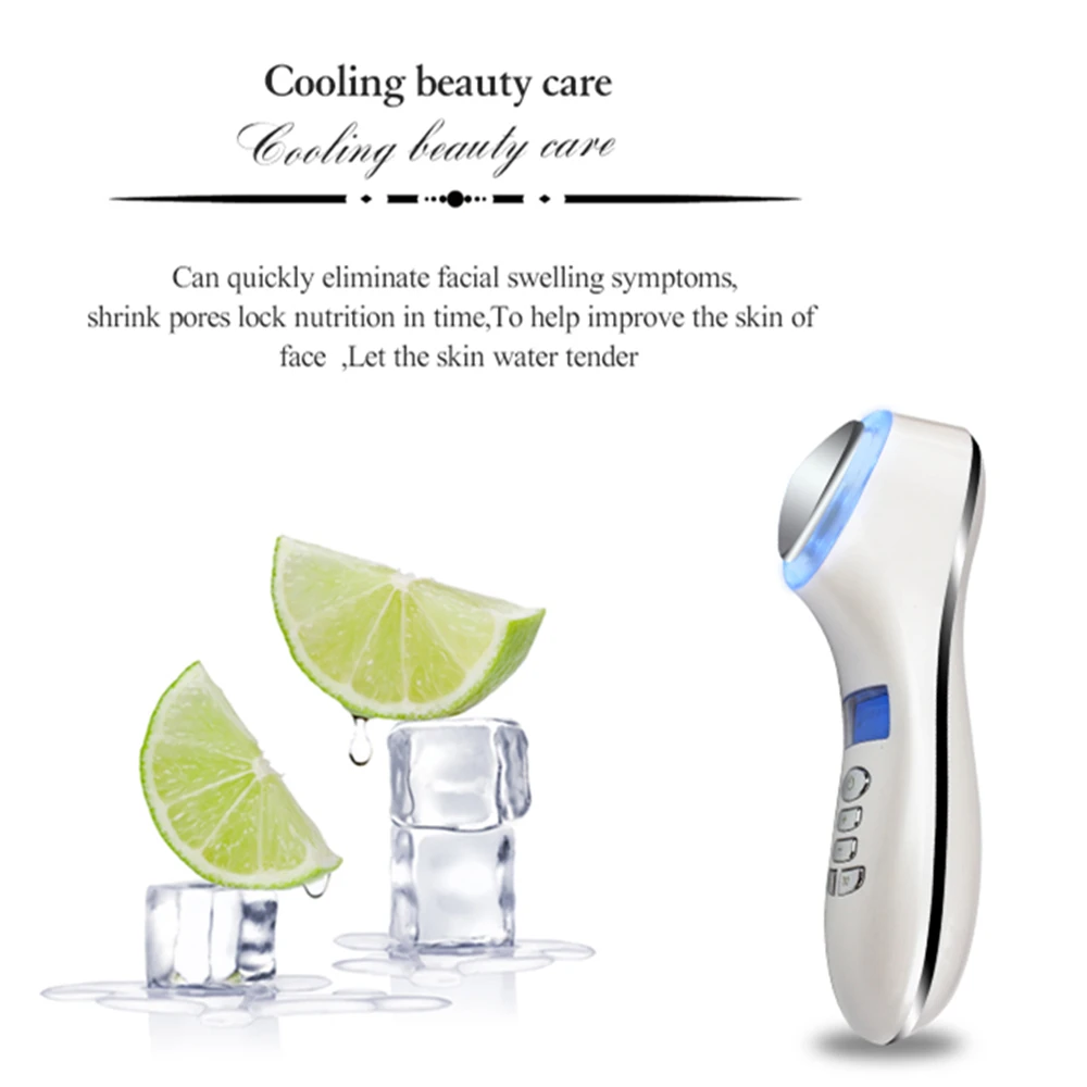  Ultrasonic Cryotherapy Beauty Device LED Hot Cold Hammer Facial Lifting Tightening Vibration Massag - 4000040221715
