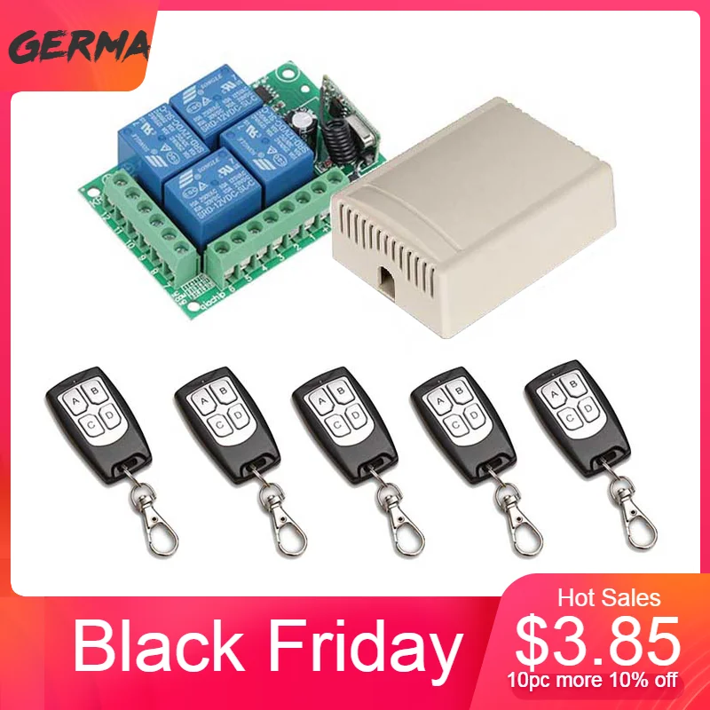 

GERMA 433Mhz Universal Wireless Remote Control Switch DC 12V 4 CH RF Relay Receiver Module + RF Remote 433 Mhz Transmitter Diy