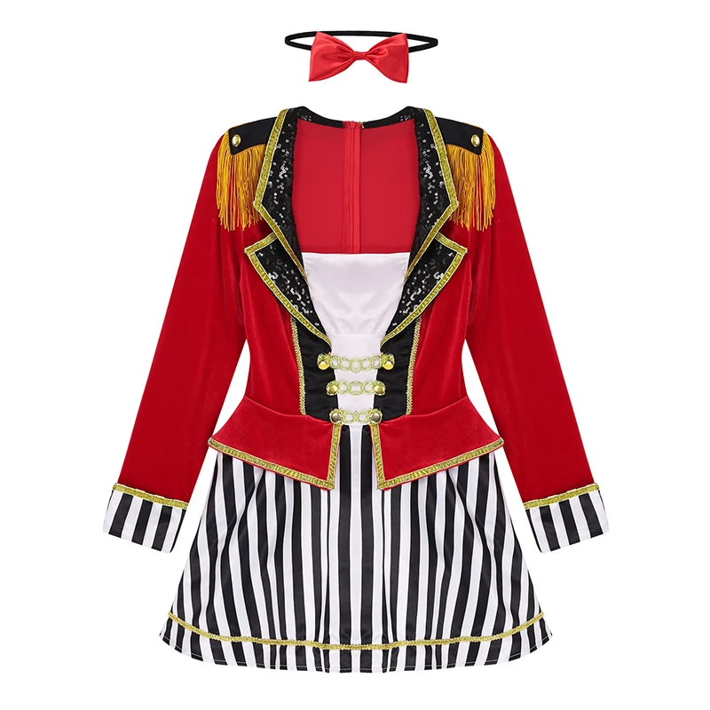 Женский костюм цирка Ringmaster, с блестками, с длинными рукавами, бархатное платье-смокинг с галстуком-бабочкой для взрослых, на Хэллоуин, карнавал, косплей, вечерние