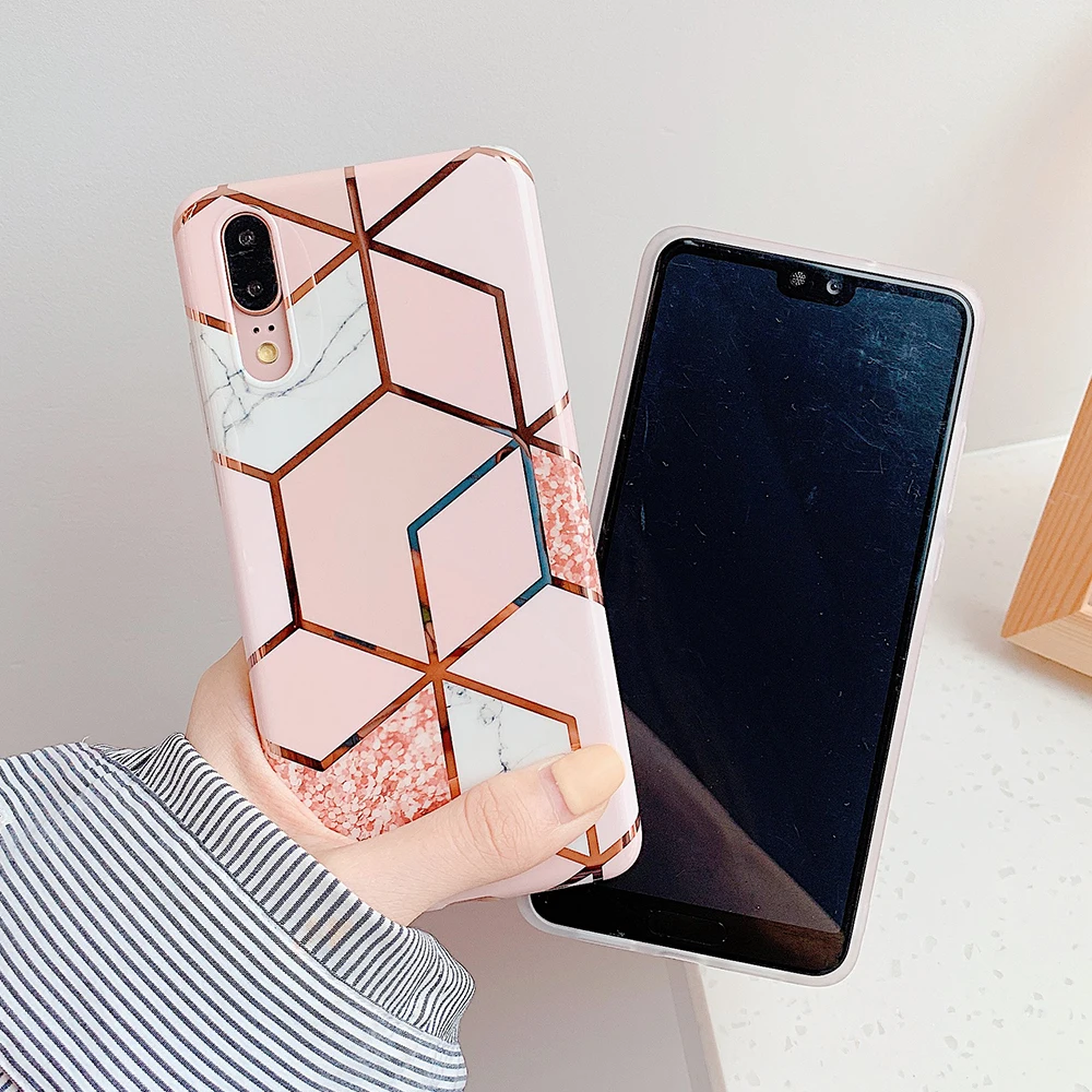 Геометрический мраморный чехол для телефона с подставкой для huawei mate 30 Lite P20 P30 Lite P20 P30 Pro mate 20 мягкий чехол IMD для задней панели телефона