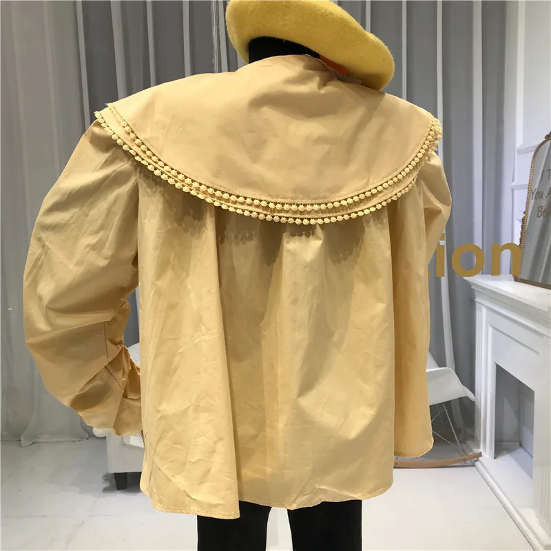 Французский стиль, винтажные Женские топы и блузки, корейская мода, одежда с пышными рукавами, двухслойные рубашки для женщин,, желтый, белый
