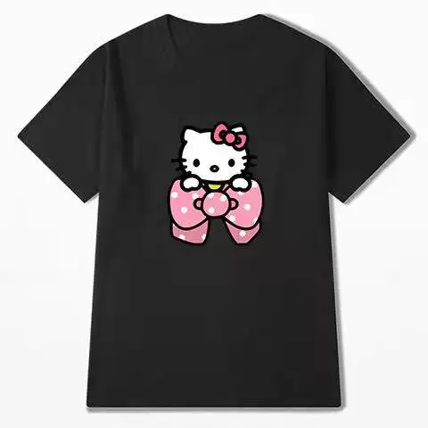 thumbnail image 1 of Hello Kitty-Camiseta holgada de algodón de manga corta para niña, Top deportivo informal, estampado de Color puro, dulce y fino, moda infantil, 1 of 5