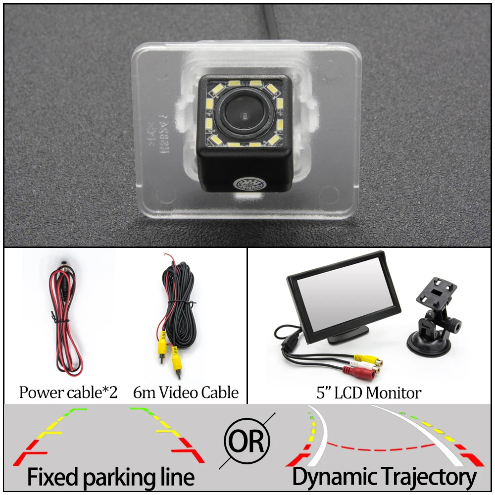 Фиксированная или динамическая траектория Автомобильная камера заднего вида для Kia Optima K5 2012 2013 Автомобильная обратная резервная принадлежности для парковки - Название цвета: 12LED And 5 inch LCD