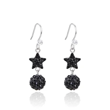 

S925 Sterling Silver Earrings with Black Crystal Creative Star Earrings Women Wedding Engagement Ear Jewelry for Lady CHD00681