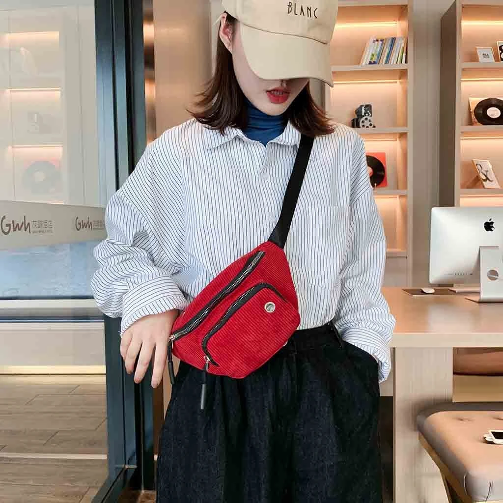 Aelicy Waterproof Waist Bag Men Female Corduroy Functional Money Phone Belt Belt Bag With 2 Zipper Bags Large Capacity 1024