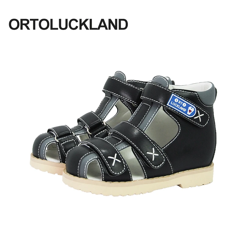 ORTOLUCKLAND Children Orthopedic Shoes For Flatfeet Summer Kids Leather Closed Toe Boys Girls Sandals Ankle Support