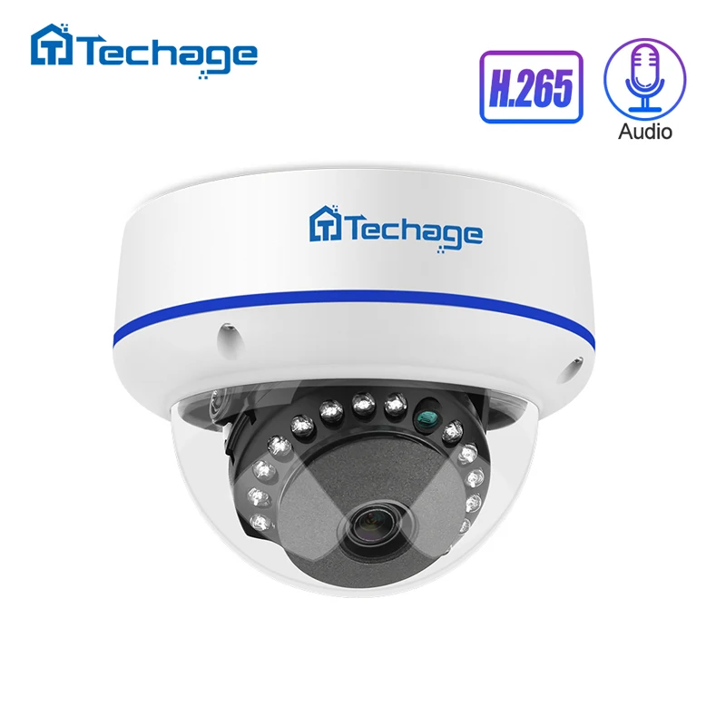Câmera de Áudio Vigilância de Segurança Techage 4mp 5mp Indoor Dome 48 v Poe ip Vandalproof Ipc P2p Onvif Vídeo Cctv H.265 1080 p 2mp