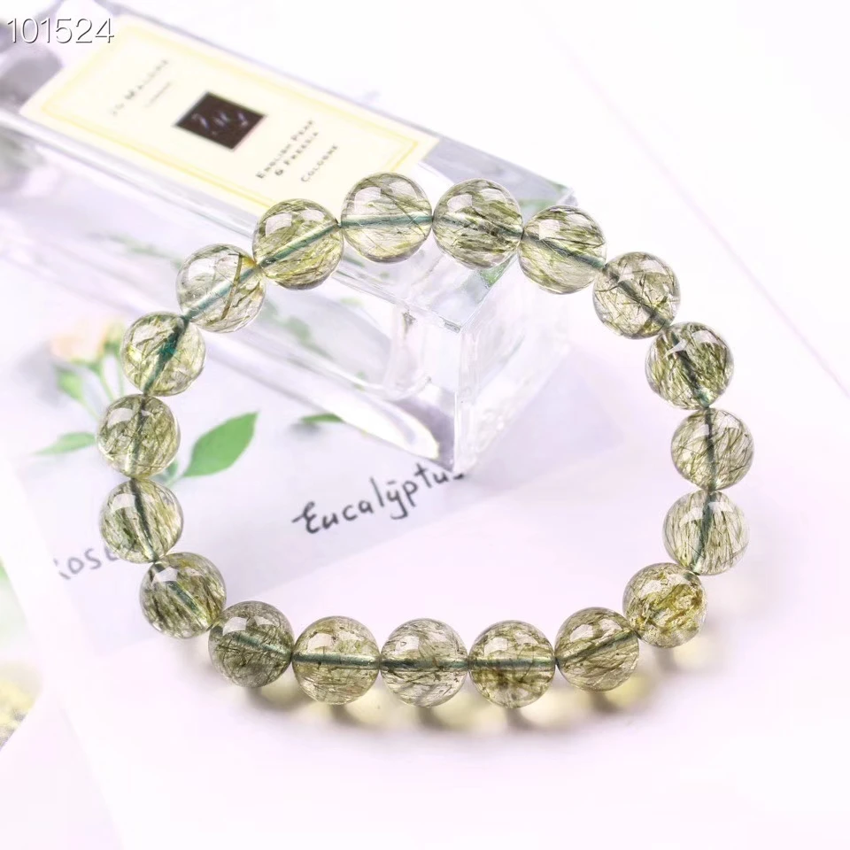 

Natural Green Rutilated Tourmaline Quartz Clear Crystal Clear Round Beads Bracelet Women Men 7mm 8mm 9mm 10mm 11mm 12mm AAAAA