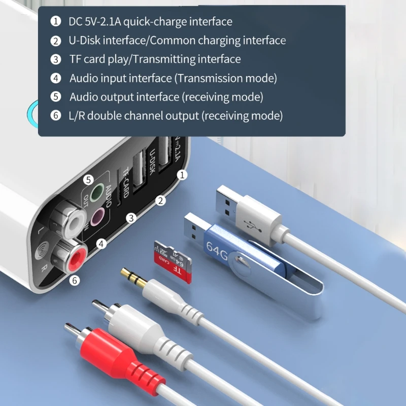 2 in 1 Bluetooth 5 0 Receiver Transmitter for Cell Phone TV PC Headphones TF Card AUX USB Charger Stereo Music Adapter