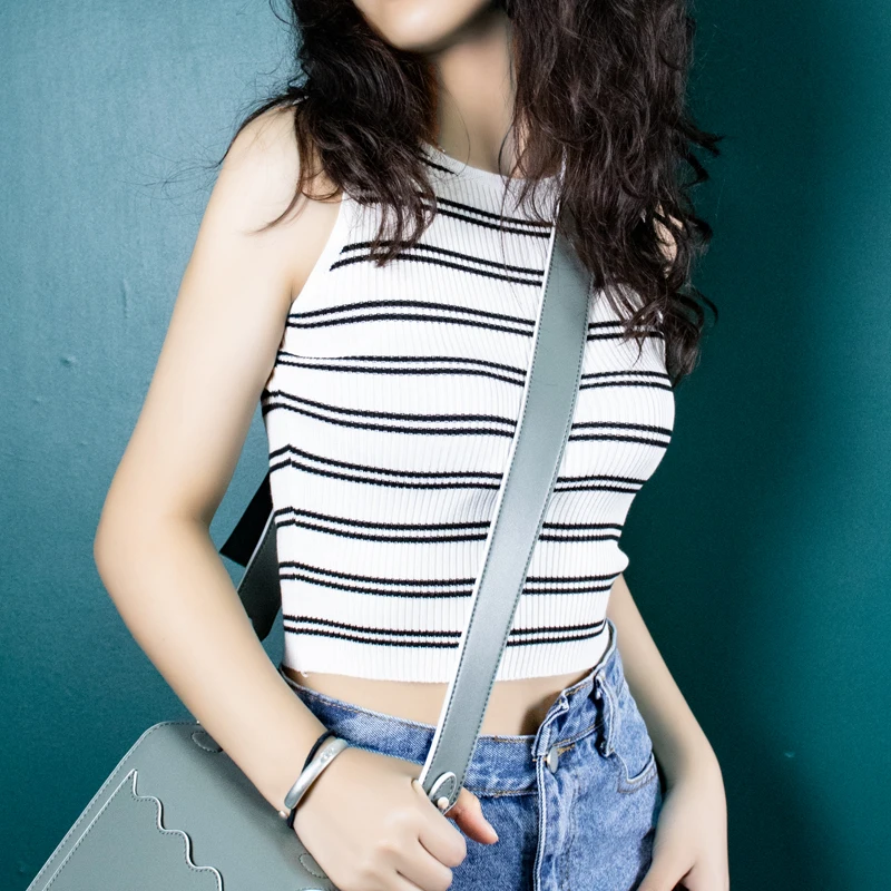 

High Stretch Sweater Women Summer Vest Sleeveless Tops Girls Striped Cropped Top Shirts Vest Camisole Womens Clothing Short Pull