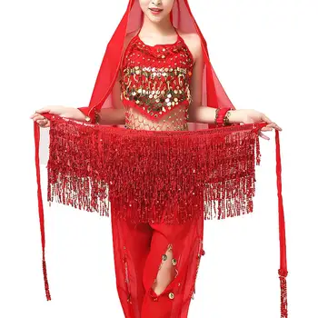

Women Belly Dance Sequin Tassel Fringe Hip Scarf Belt Wraps Skirt Dancer Costume
