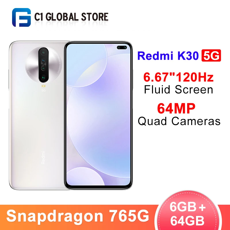 Новейший Смартфон Xiaomi Redmi K30 5G 6GB 64GB Snapdragon 765G, четыре ядра, 64 мп, камера заднего вида, 6,67 дюйма, 120 Гц, жидкий экран, 4500 мАч