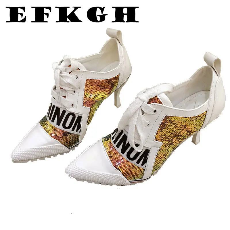 

Women Pumps Shoes Color Canvas Pointed Girl Heel High Heels Lace-Up Female Pumps Shoes Women Savatte Femme scarpe donna Shoe