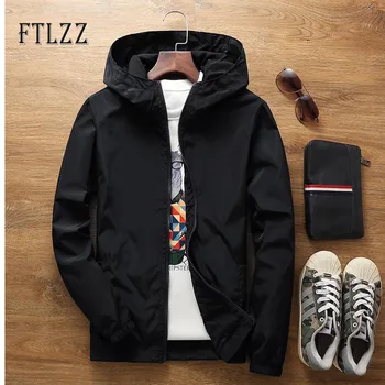 

Men thin jacket spring autumn long sleeved zipper hooded short jackets man plus size casual outerwear