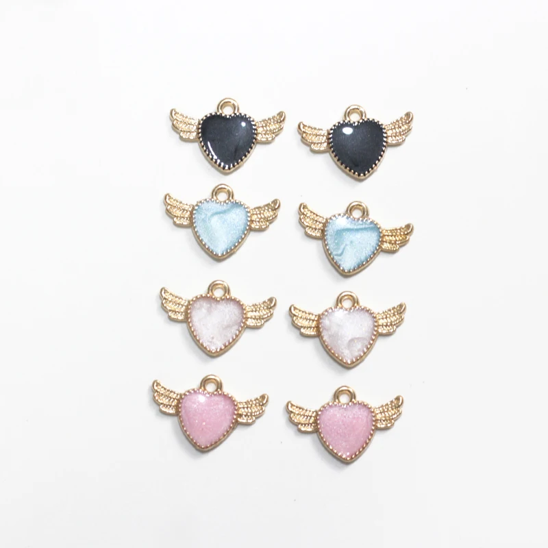 

10pcs Drop Oil Pearlescent Heart-shaped Wings Alloy Jewelry Accessories for Jewelry Making, Earrings and Necklace Pendants