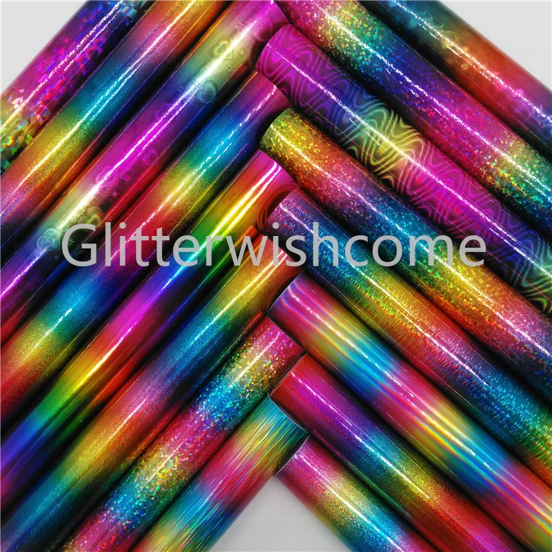 Ткань из радужной искусственной кожи Glitterwishcome 21 х29 см Размер A4 волнистые