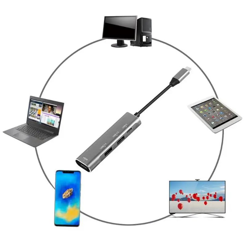4 в 1 usb type-C концентратор для USB-C USB3.0 USB2.0 4K 1080P HDMI PD конвертер Расширение Док-станция для ПК ноутбук разветвитель