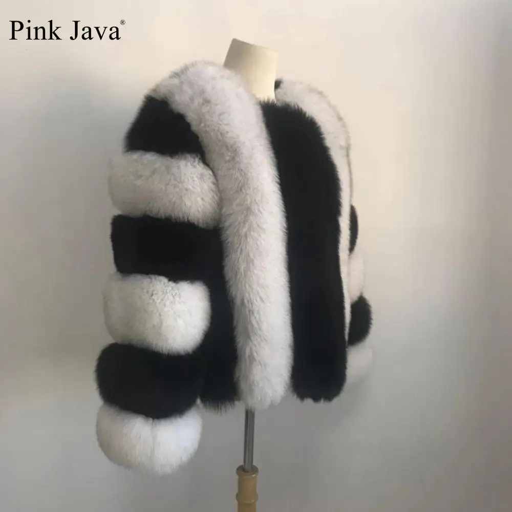 Розовая Java QC19101 шуба из натурального Лисьего меха женская зимняя Толстая Меховая куртка короткое меховое пальто