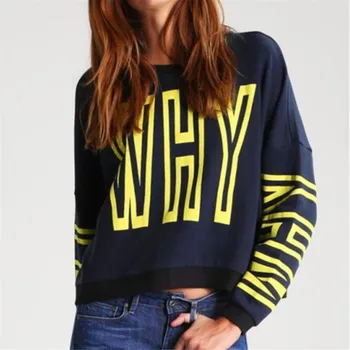 

5358#WHY Printed Letter Long-sleeved Sweater round Neck Fleece Lined Hoodie Women's 2020 New T-shirt