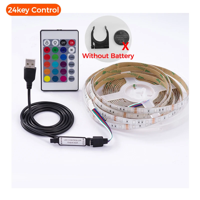 5 в Светодиодная лента USB 2835 SMD RGB Светодиодная лента светильник водонепроницаемая светодиодная лента ТВ подсветка светодиодная лента с пультом дистанционного управления 24 кнопки 3 кнопки Wifi - Испускаемый цвет: 24 Key Control