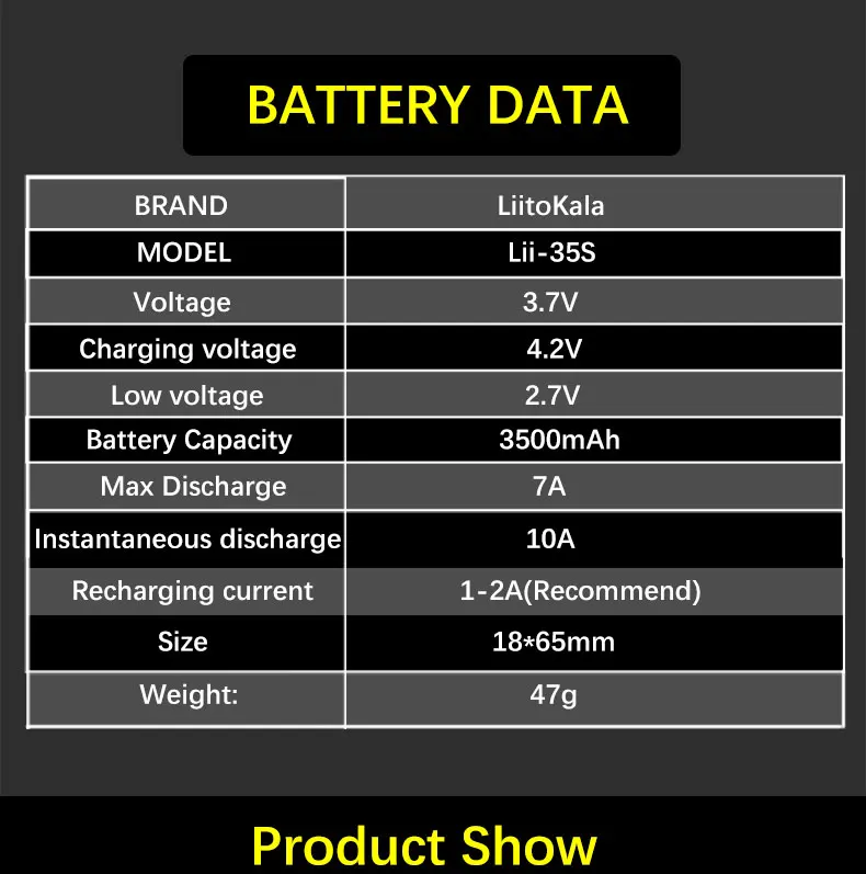 bateria Li-ion, Lii-35S, 18650, 3.7V, 3500mAh, novo, 8-40pcs