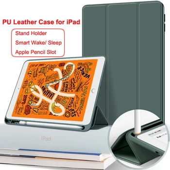 

for iPad Pro 11 12.9 2020 10.2 9.7 10.5 Air 1 2 Mini 5 6 7th 2019 2018 2019 Case Smart Cover Pencil Holder Slot Stand Funda