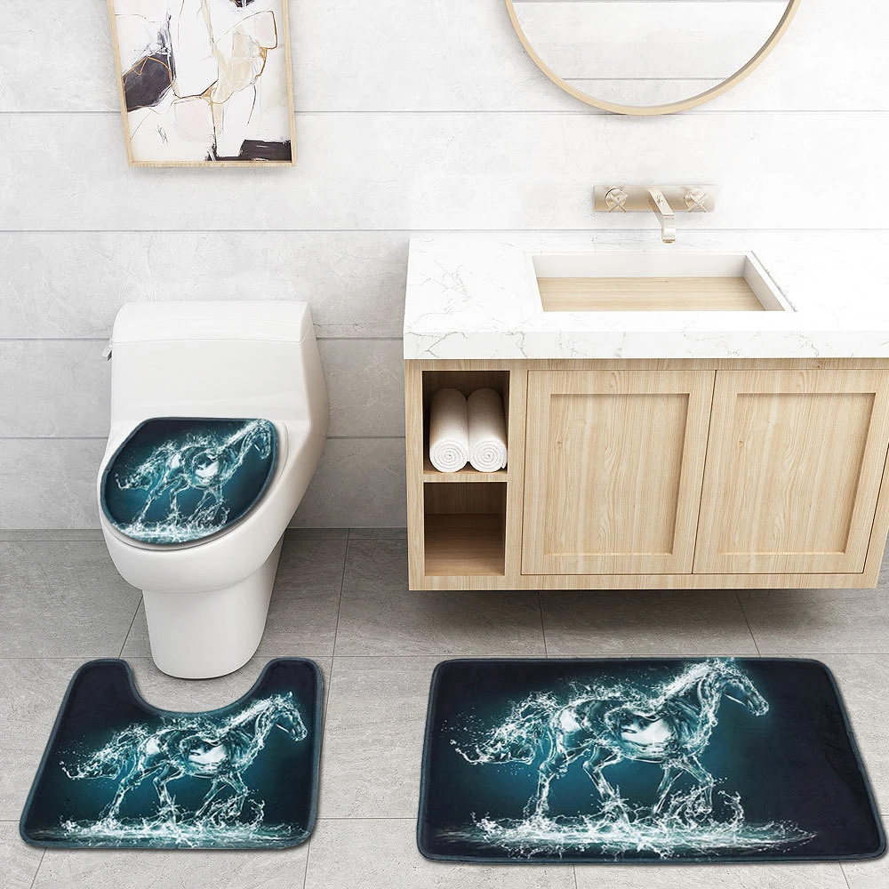 4pcs Set Bathroom Accessories Crystal Horse Print Non Slip 4pcs Set Bathroom Accessories