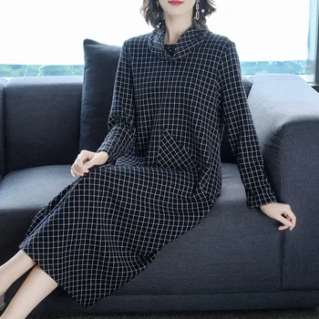 

Turtleneck Knitted Midi Dress Vestidos Fashion Plaid Women's Dresses Ukraine Large Size Dress For Women Vestido De Festa