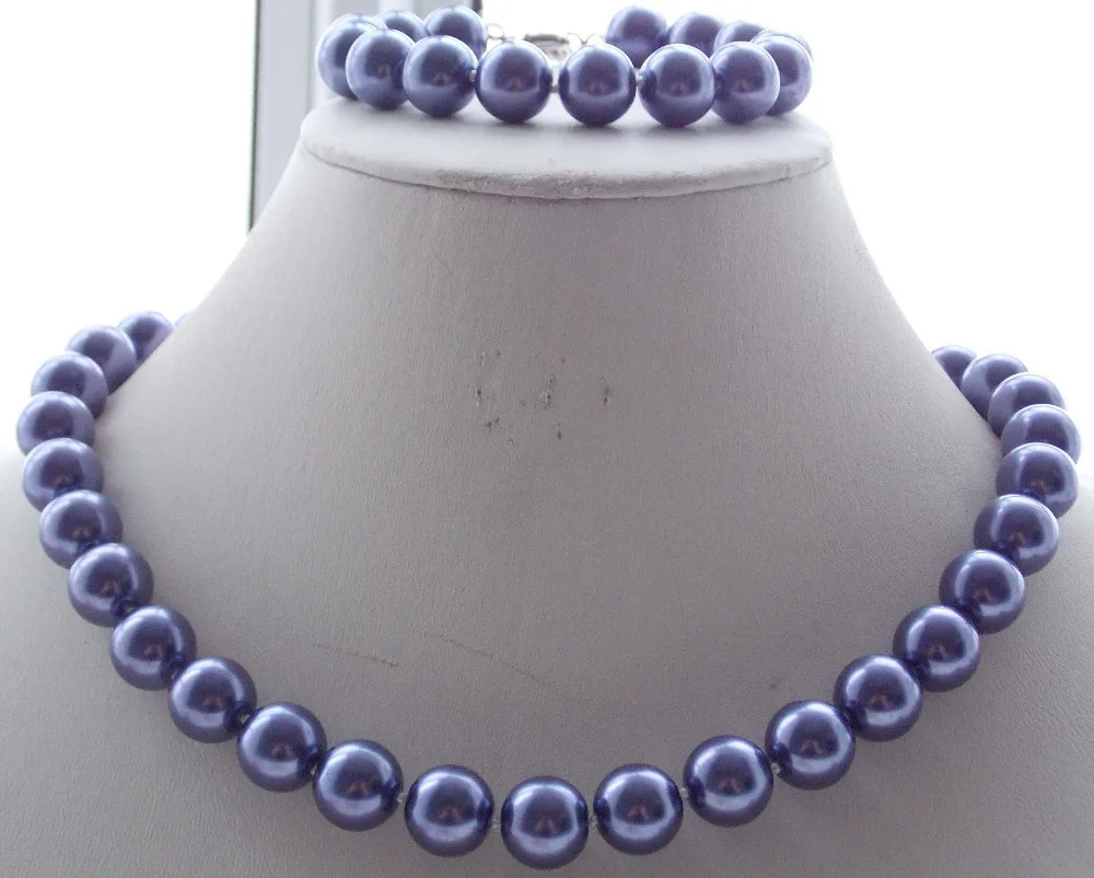 Free Shipping &gt&gt&gt&gt&gt 12mm Purple Blue South Sea Shell Pearl Necklace Bracelet 18'ɷ.5'' F-15 | Украшения и