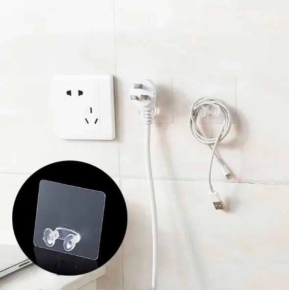 Powerful Seamless Adhesive Electrical Wire Plug Hook  Bathroom Kitchen Wall Towel Traceless Plug Hooks 30FP13