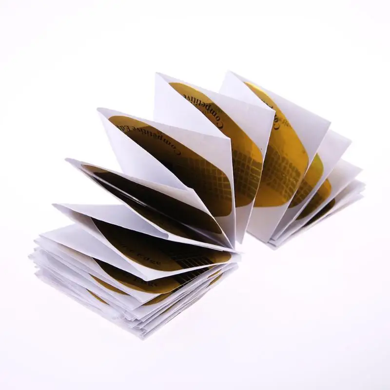 50pcsGoldenNailFormsHorseshoe-ShapedUVGelNailArtTipsExtensionLengtheningPhototherapyNailPaperHolderDecorations