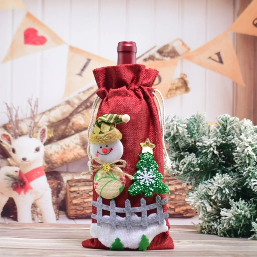 Рождественский Декор для бутылки вина, Набор Санта Клаус, снеговик для бутылки, покрытие для одежды, украшение для кухни на год, милый ужин#4