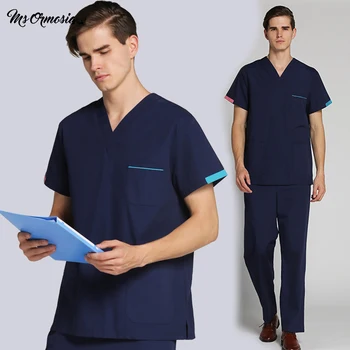 

V Neck Summer Short Sleeve Women Work Tops Pants Scrub Sets Hospital Doctor Nurse Surgical Suit Dentist Clinic Medical Uniforms