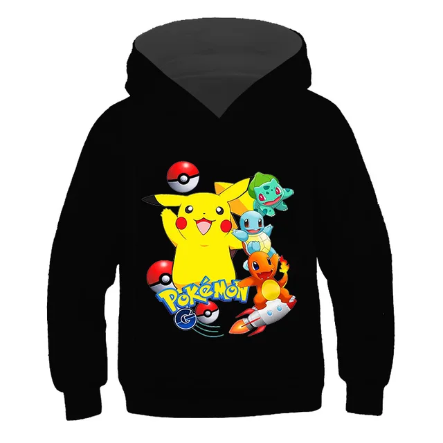 Pokemon Pikachu Printed Hoodies Long Sleeves Cotton Children Boys Girls Kids Sweatshirts Clothes Top Kids Coat
