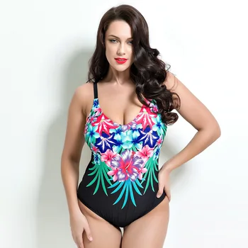

Plus Size Swimwear 2020 New Arrival Sexy Bikini Print Back Hollow V-neck Push Up High Waist Monokini Women Женский купальник