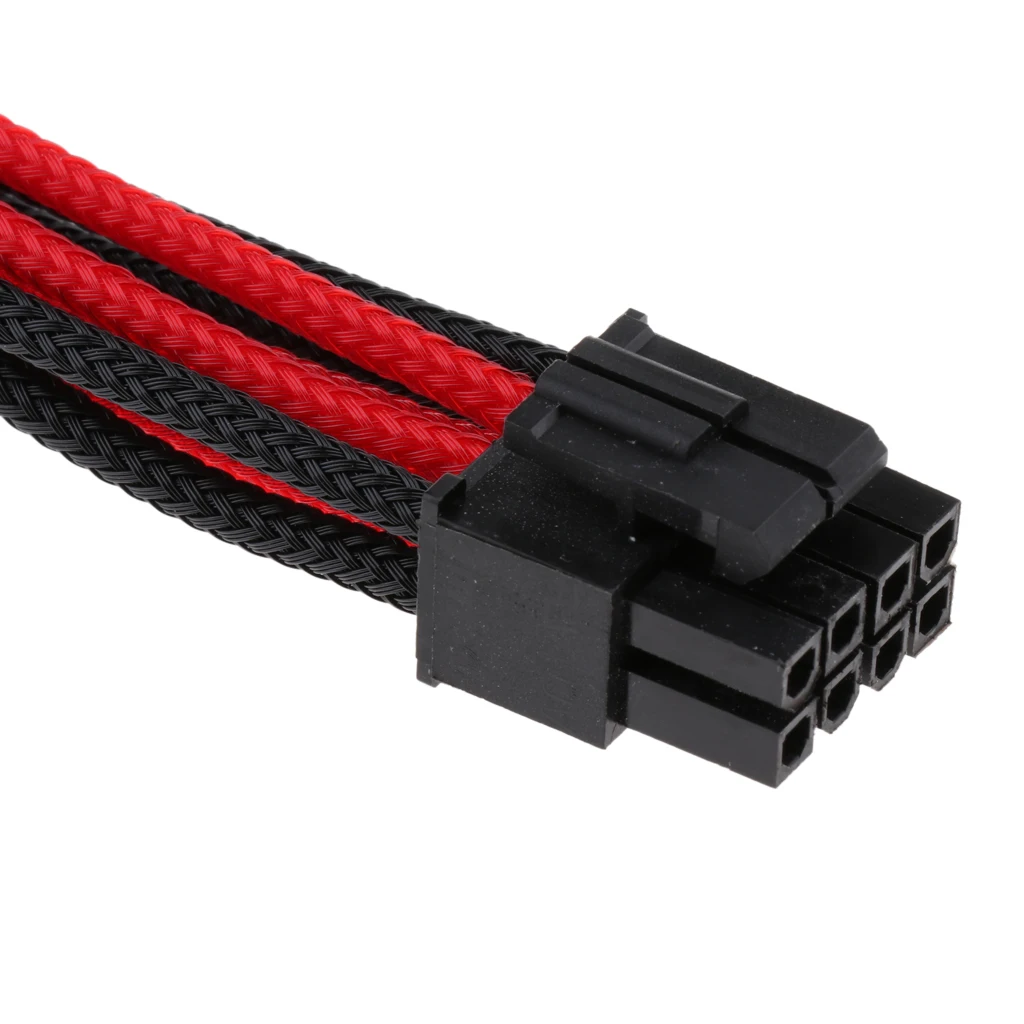 CPU 8-Pin Power Supply Extension Cable Lead ATX PSU Male to Female Cord Black Red Sleeved  30cm