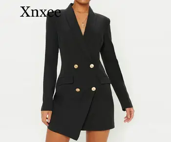 

Solid Long Sleeve Women Autumn Office Blazer Suit 2020 Hot Casual Two -row Bag Long Coat Ladies Style Blazer Overcoat