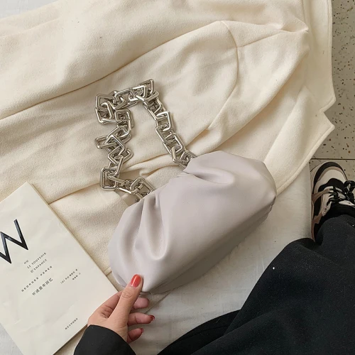 Роскошная сумка из искусственной кожи, женская мягкая Сумочка, модный кошелек клатч, вечерняя сумочка, женская большая сумка с рюшами - Цвет: Белый