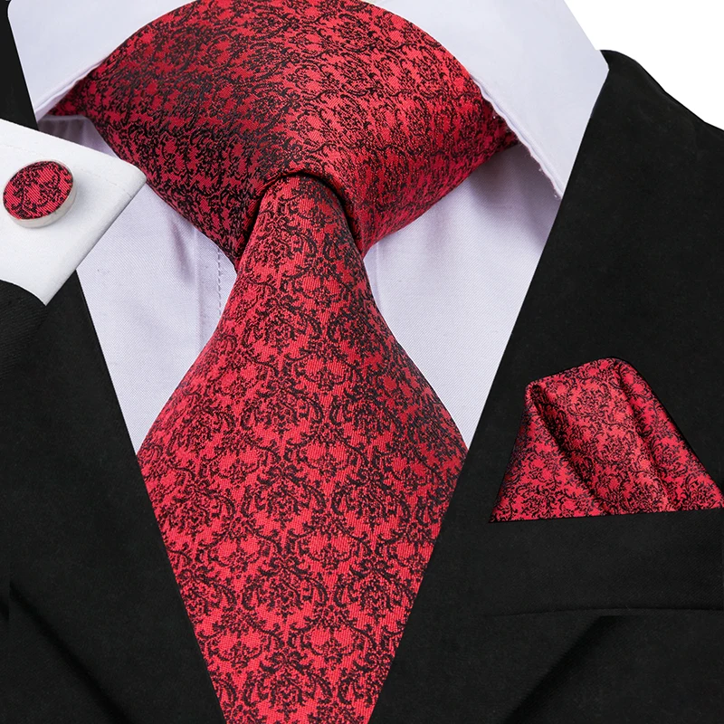Свадебный галстук для мужчин, красные шелковые галстуки, цветочный галстук, галстук с узором пейсли, бутоньерка, карманные Квадратные запонки, подарок папе, муже, Hi-Tie - Цвет: SN-3041